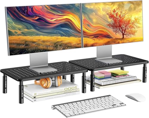Adjustable Metal Monitor Risers, Two-Pack