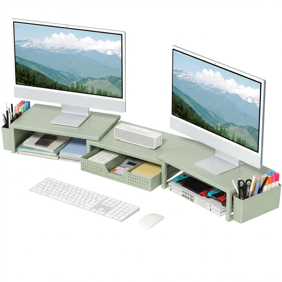 Dual Monitor Stand with Storage