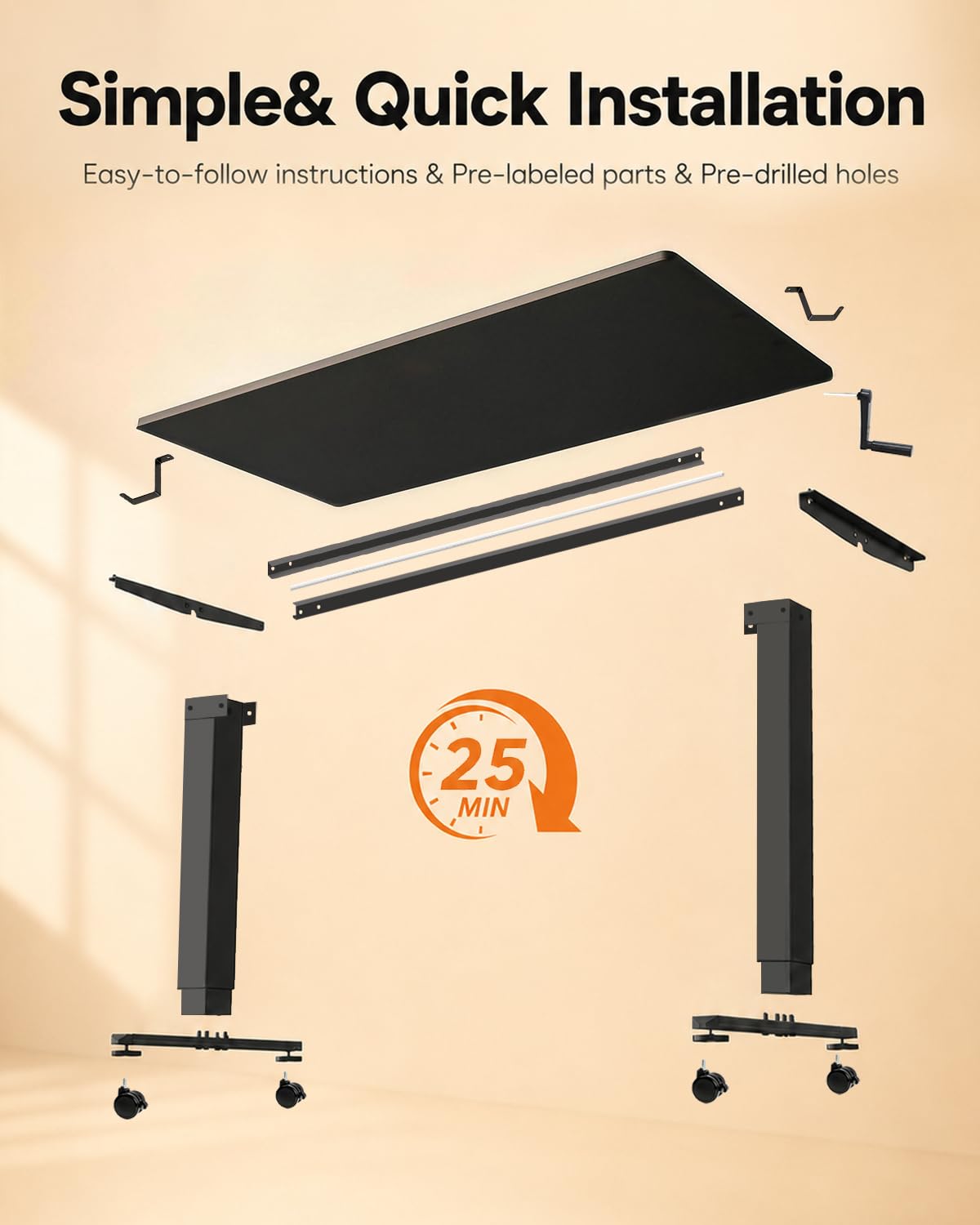 Hand-Crank Standing Desk with Casters