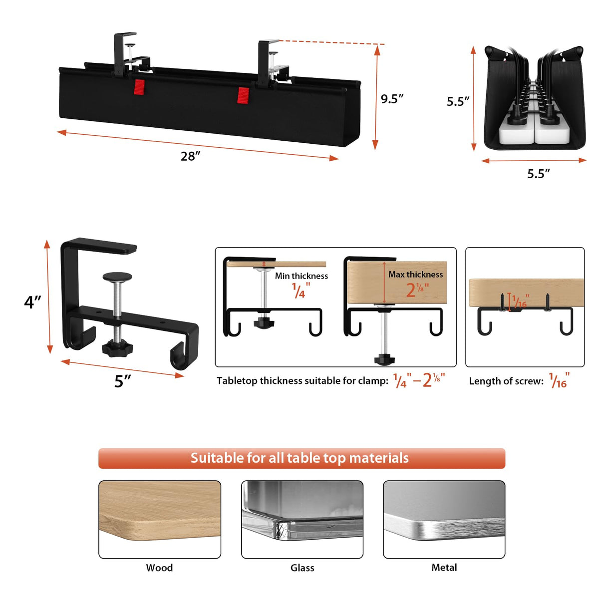 Under-Desk Cable Management Tray