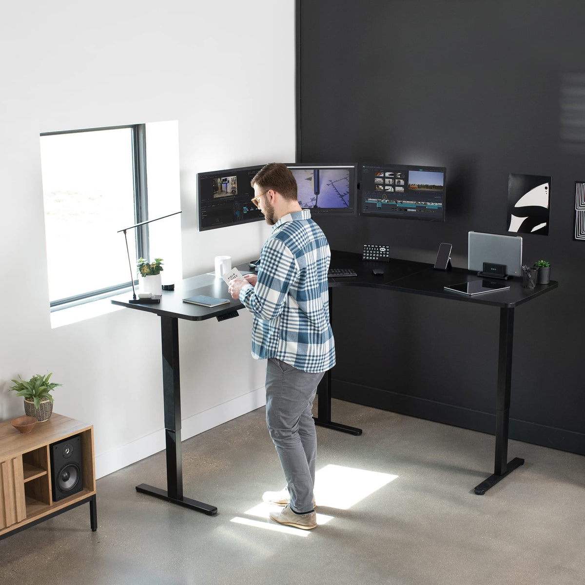 Electric L-Shaped Corner Standing Desk