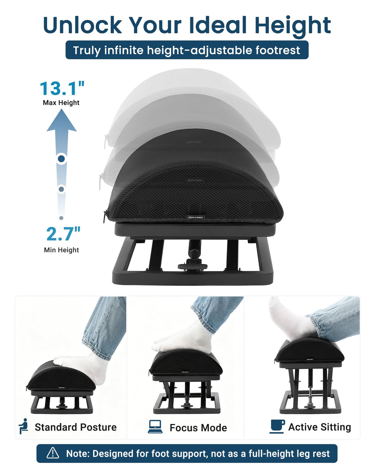 Pedal-Adjustable Under-Desk Footrest