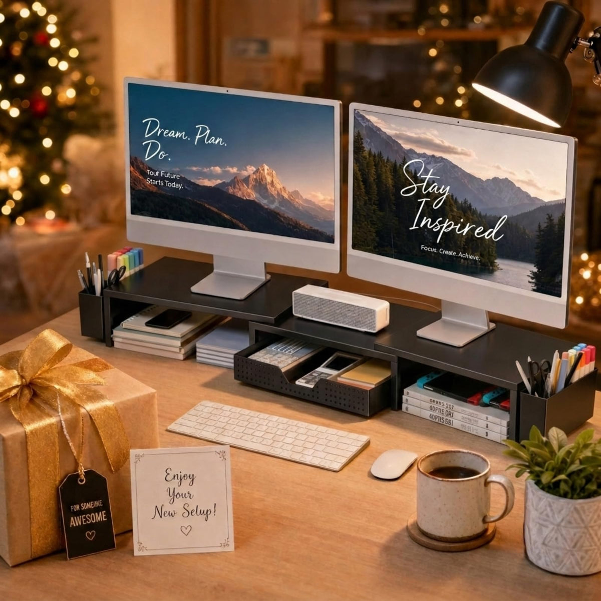 Dual Monitor Stand with Storage