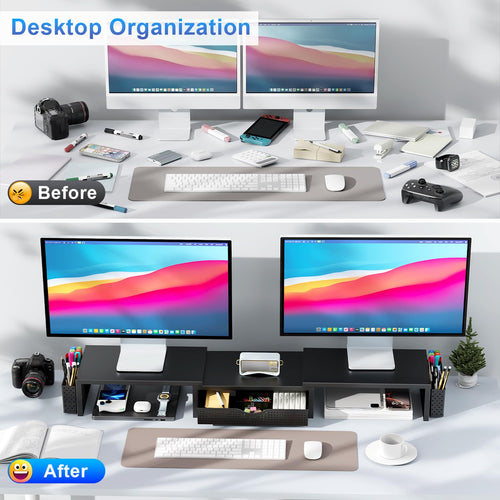 Dual Monitor Riser with Drawer