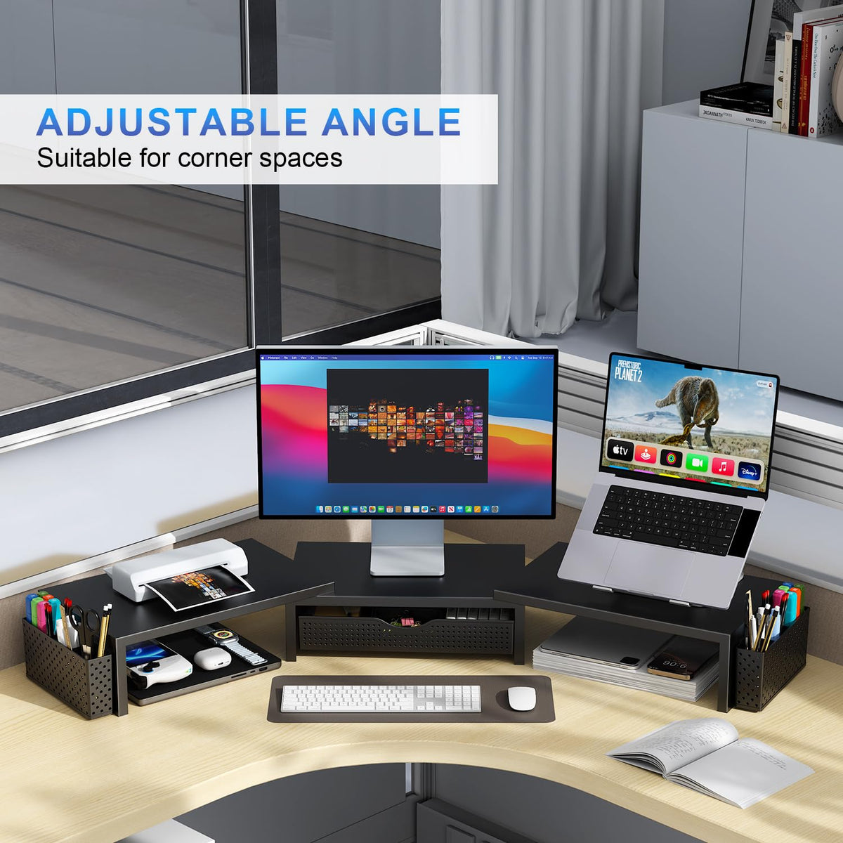 Dual Monitor Riser with Drawer