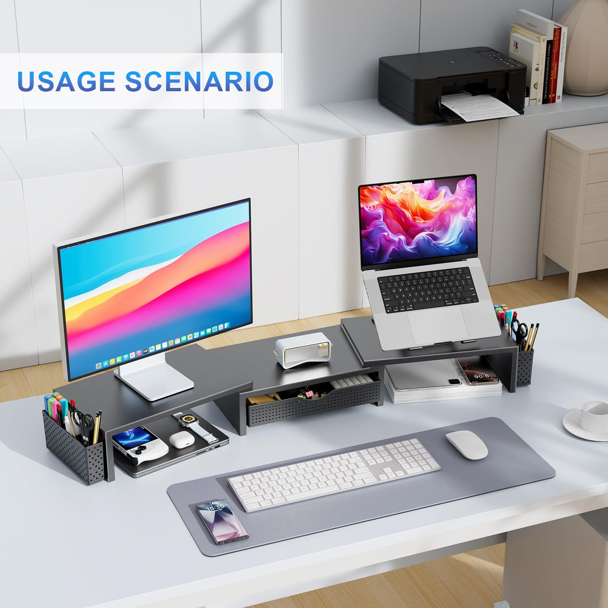 Dual Monitor Riser with Drawer