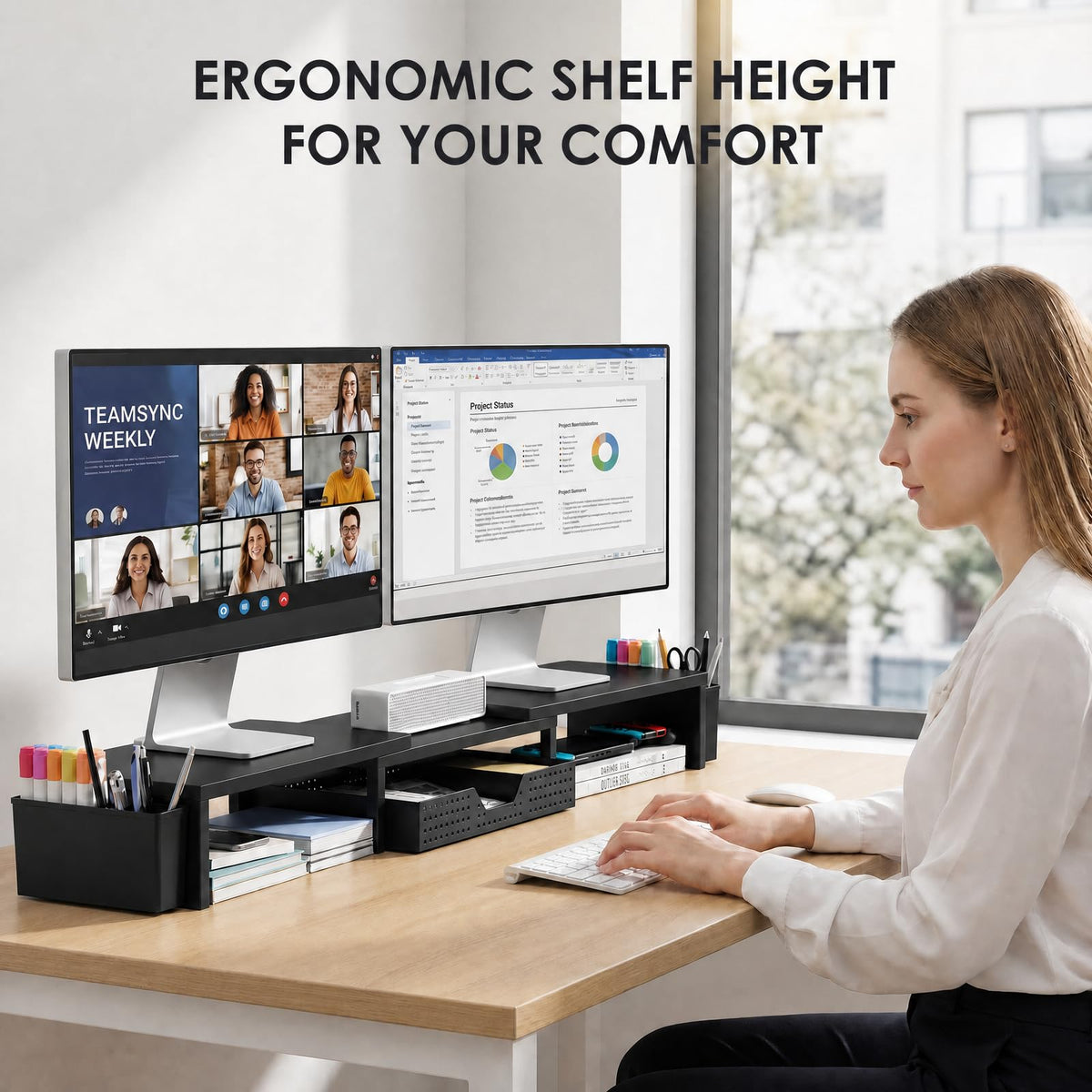 Dual Monitor Stand with Storage