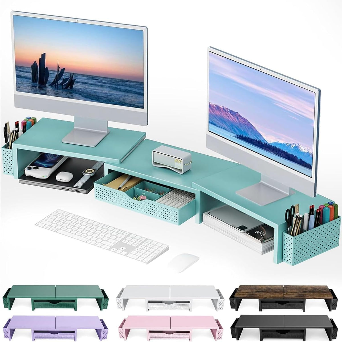 Dual Monitor Riser with Drawer