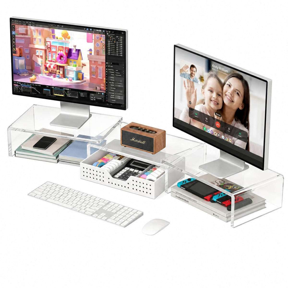 Dual Monitor Stand with Storage
