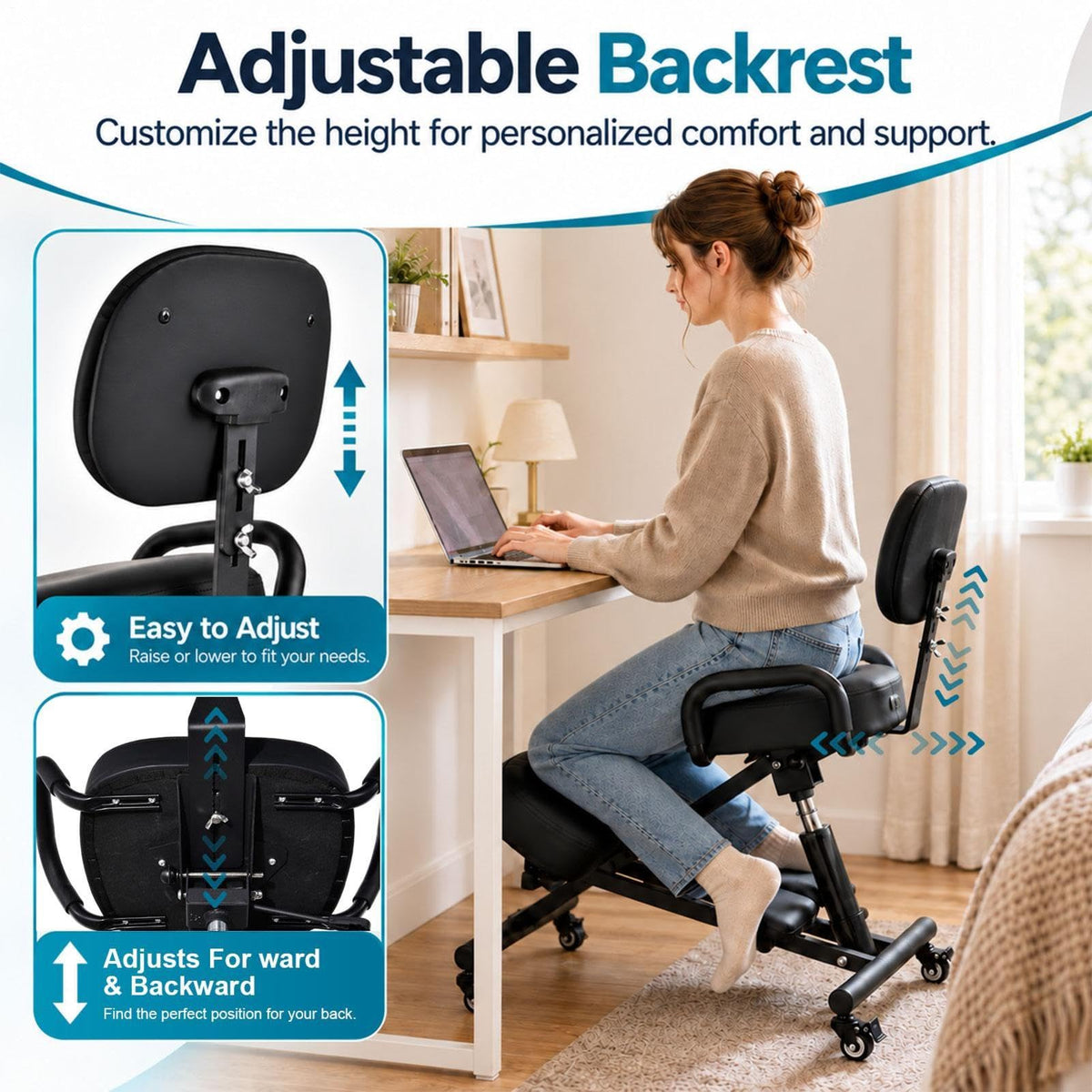 Kneeling Chair with Backrest and Footrest