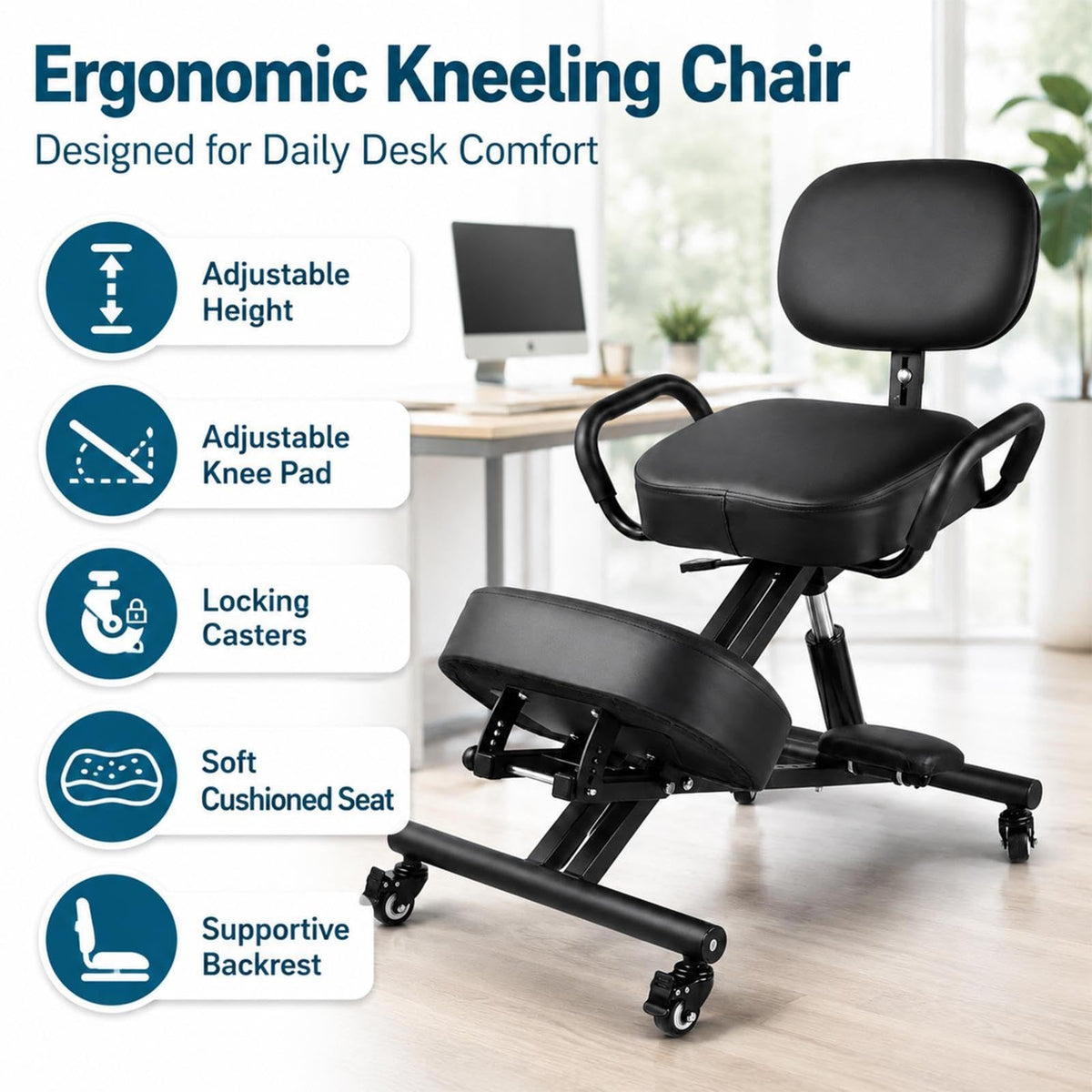 Kneeling Chair with Backrest and Footrest