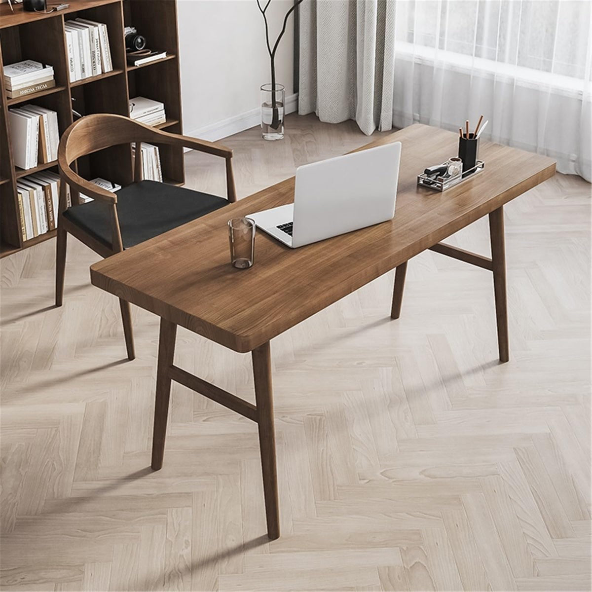 Walnut-Finish Solid Wood Writing Desk