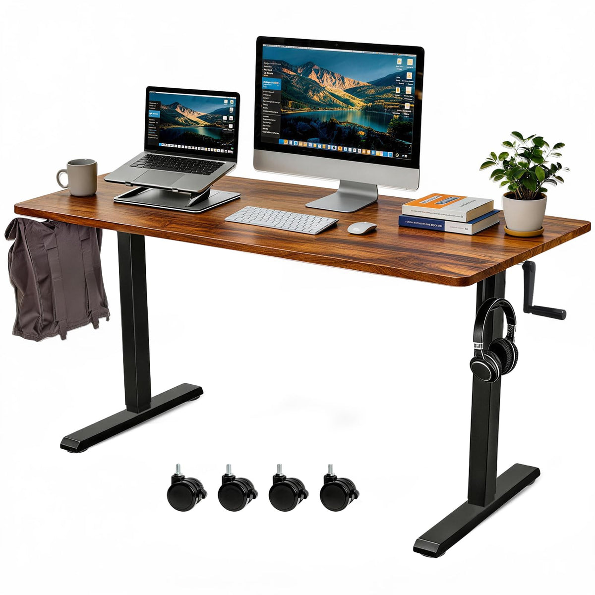 Hand-Crank Standing Desk with Casters