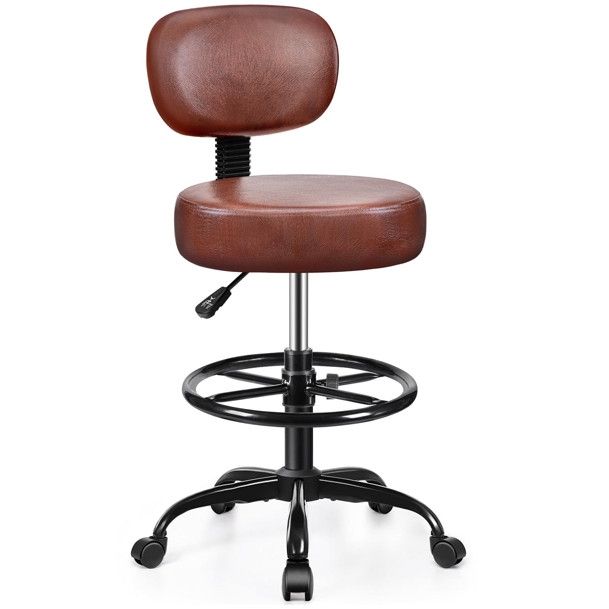Drafting Stool with Backrest and Foot Ring