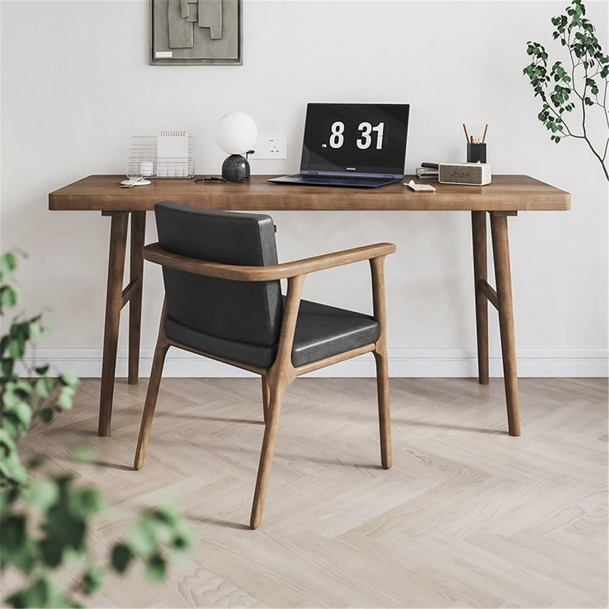 Walnut-Finish Solid Wood Writing Desk