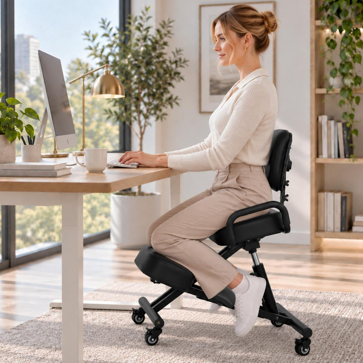Kneeling Chair with Backrest and Footrest