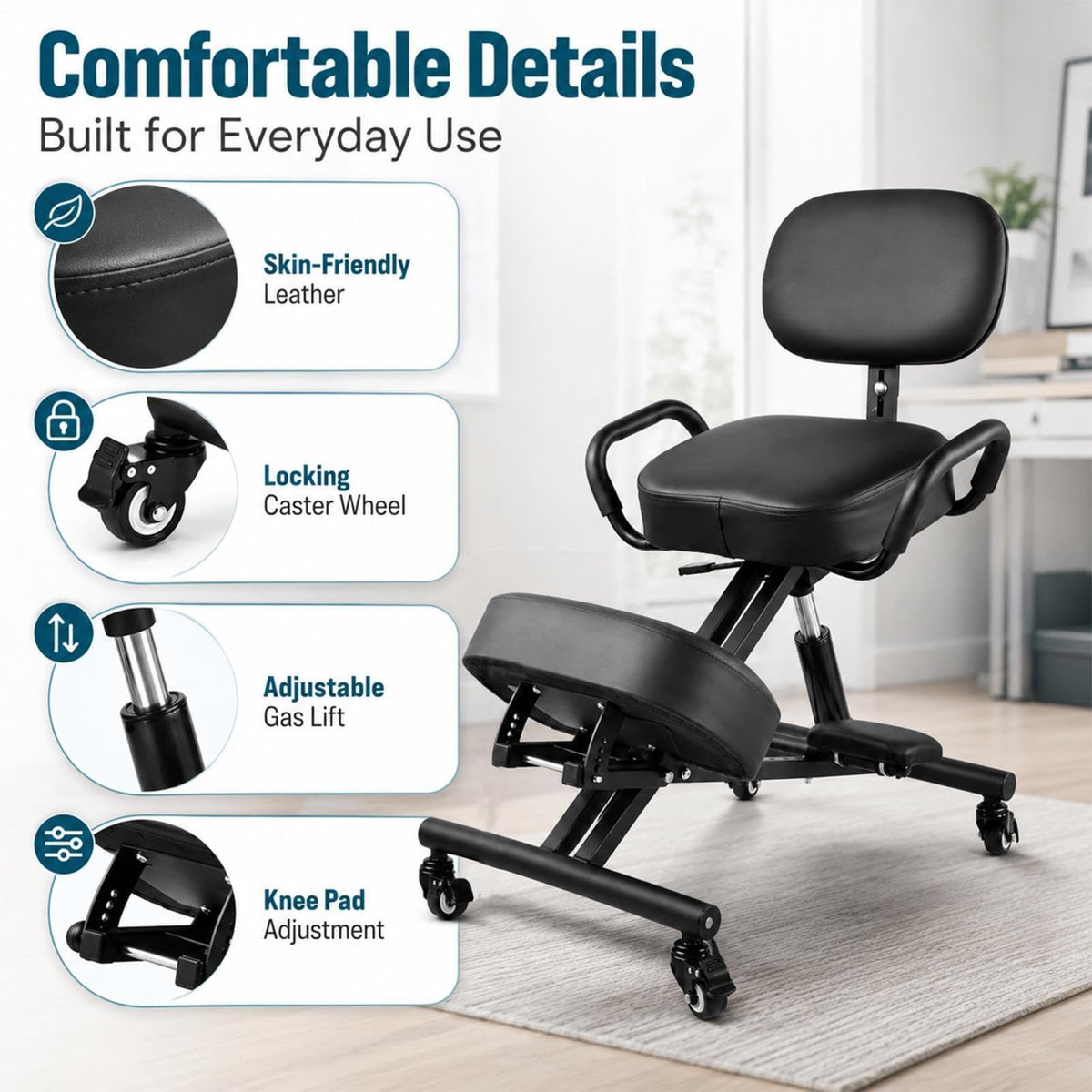 Kneeling Chair with Backrest and Footrest