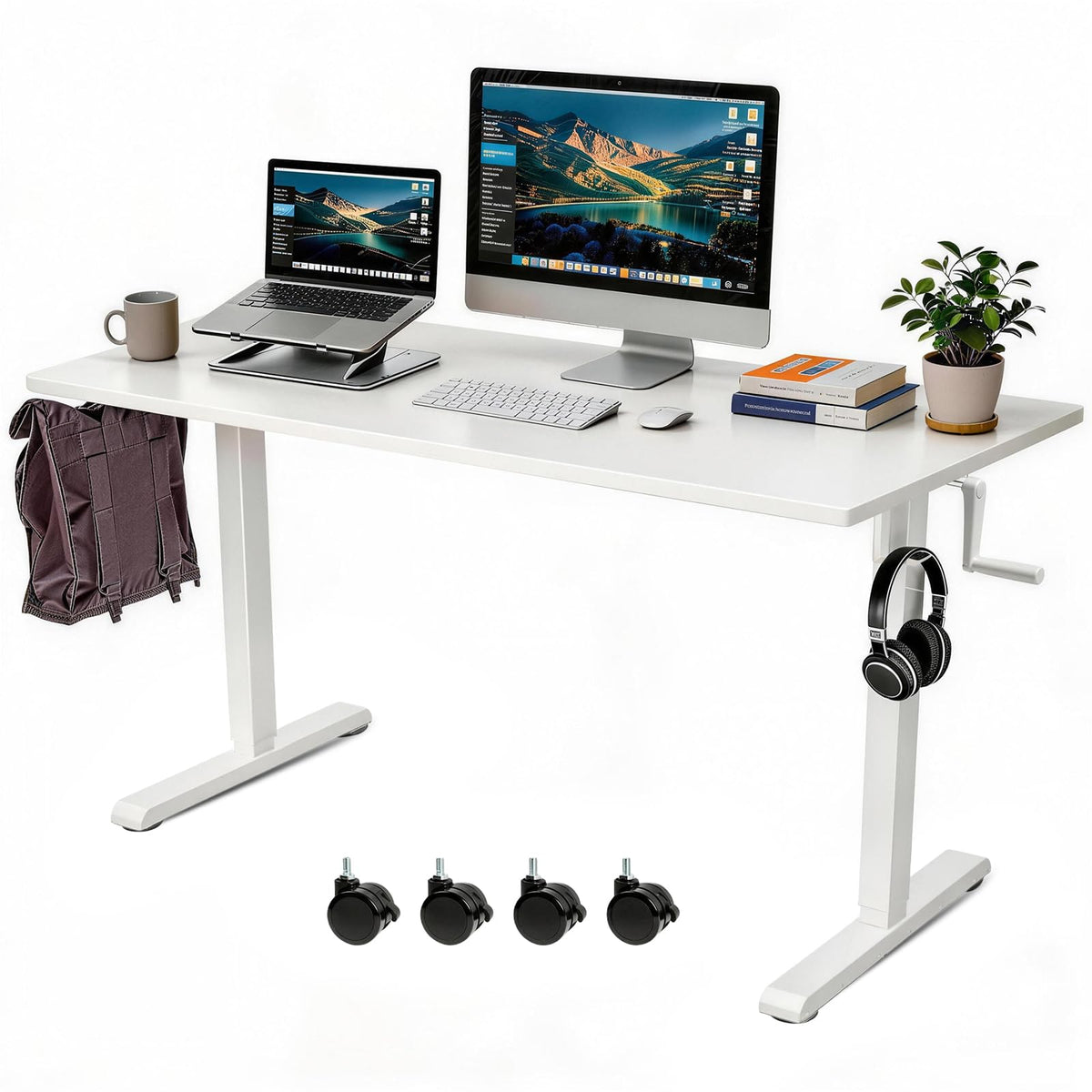 Hand-Crank Standing Desk with Casters