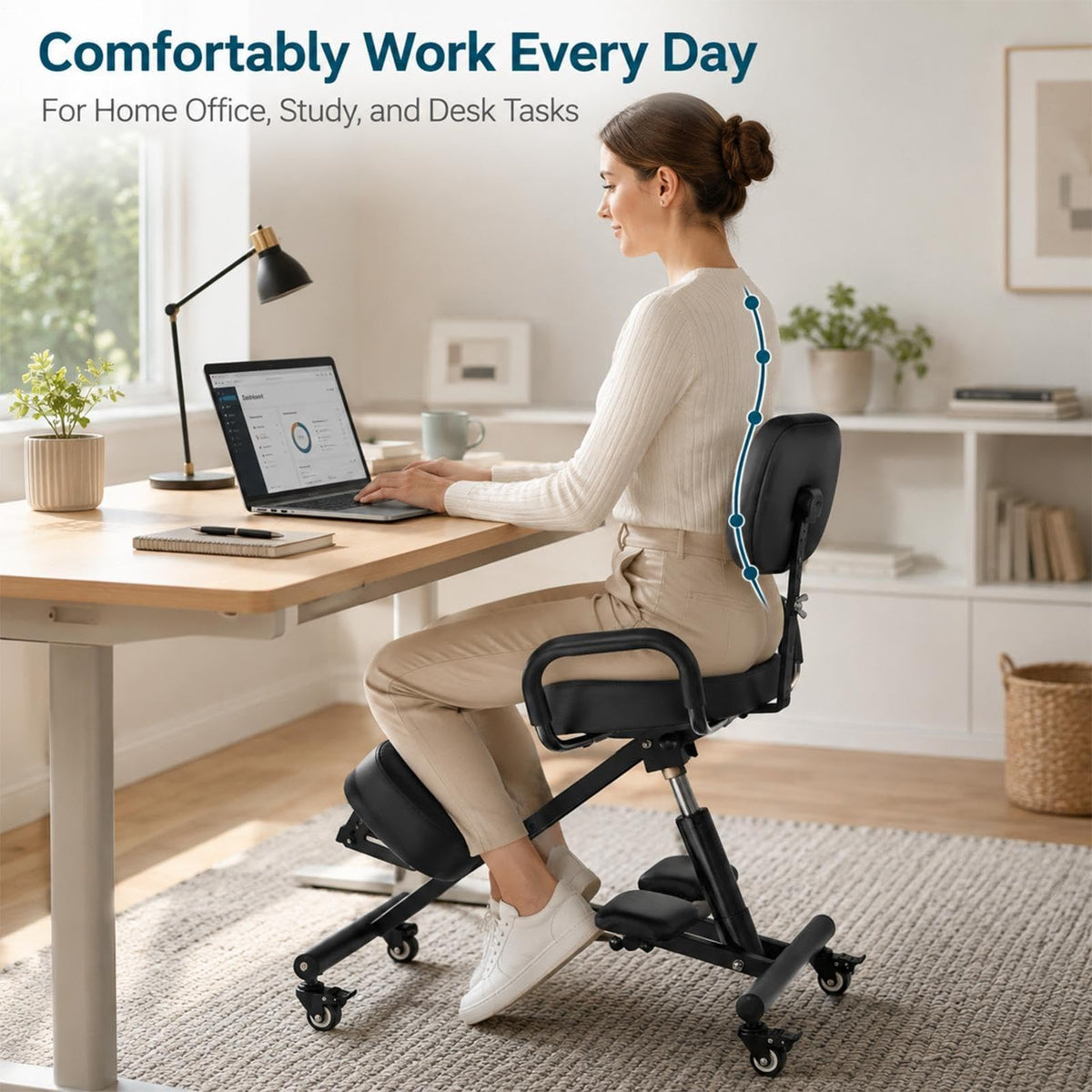 Kneeling Chair with Backrest and Footrest