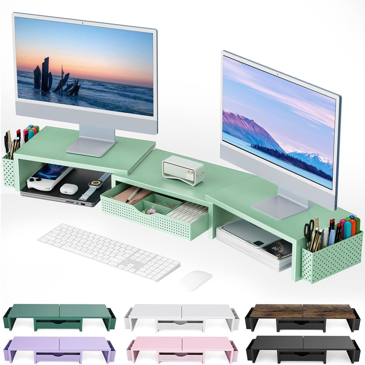 Dual Monitor Riser with Drawer