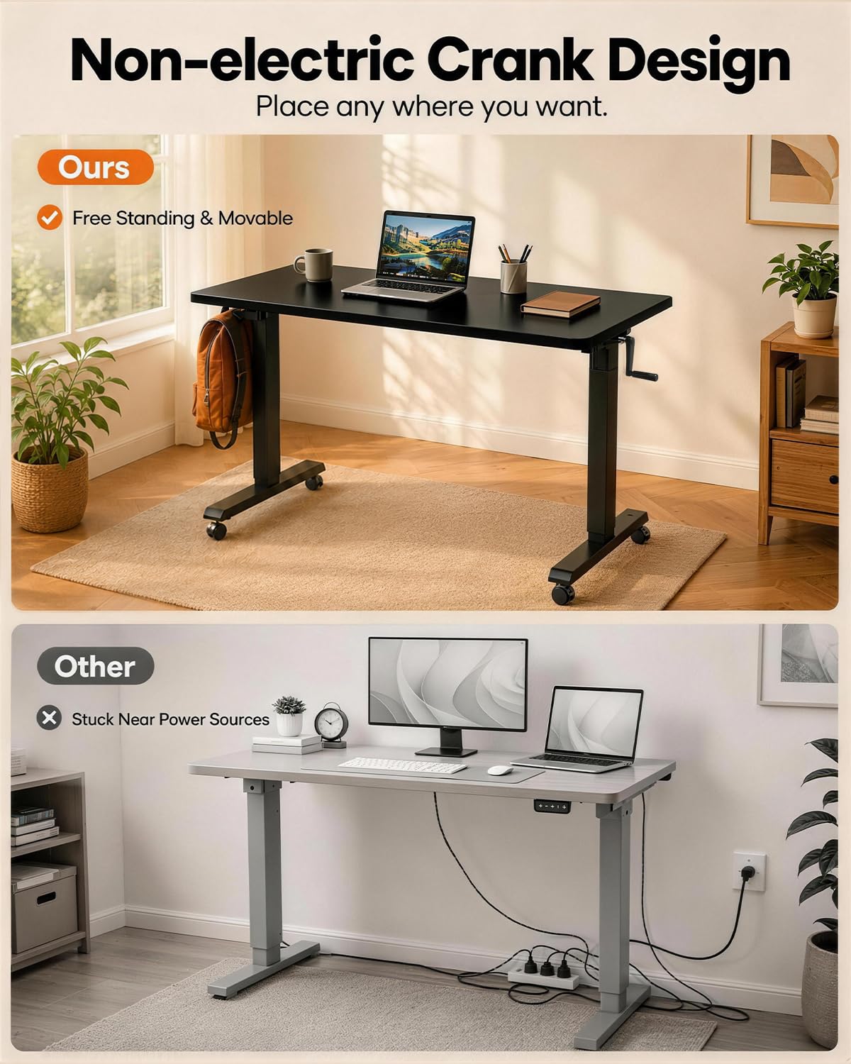 Hand-Crank Standing Desk with Casters