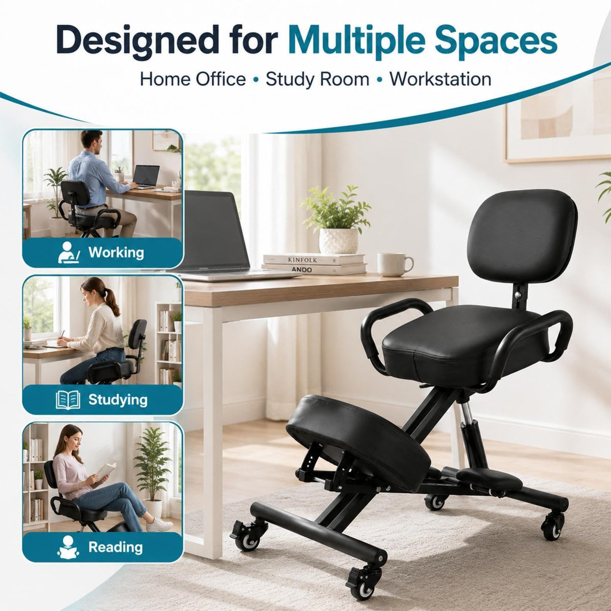 Kneeling Chair with Backrest and Footrest