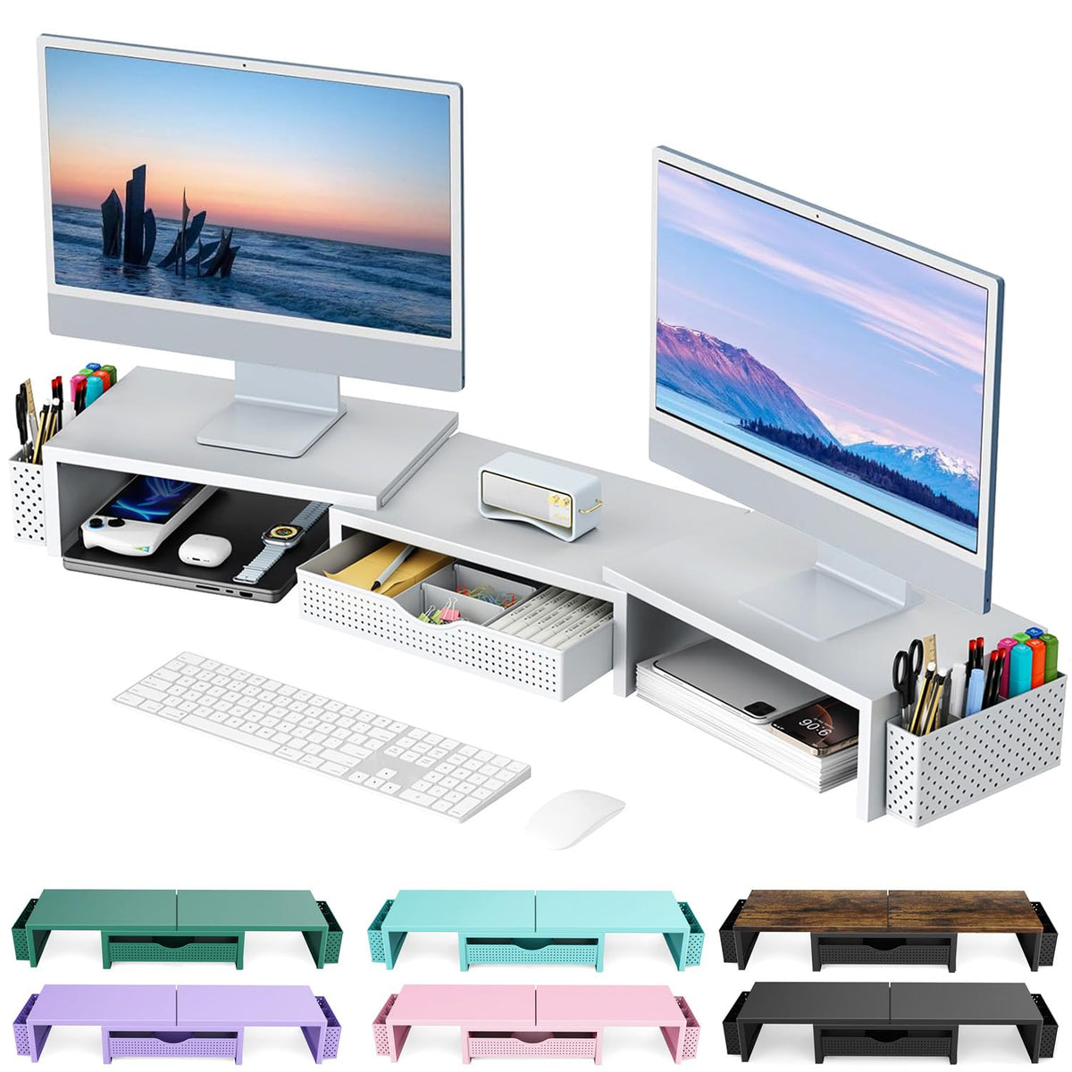 Dual Monitor Riser with Drawer