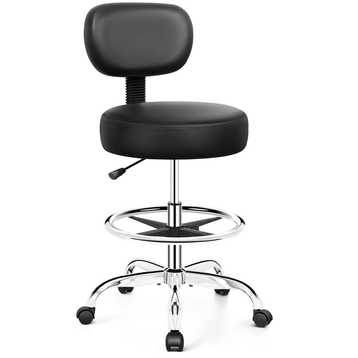 Drafting Stool with Backrest and Foot Ring