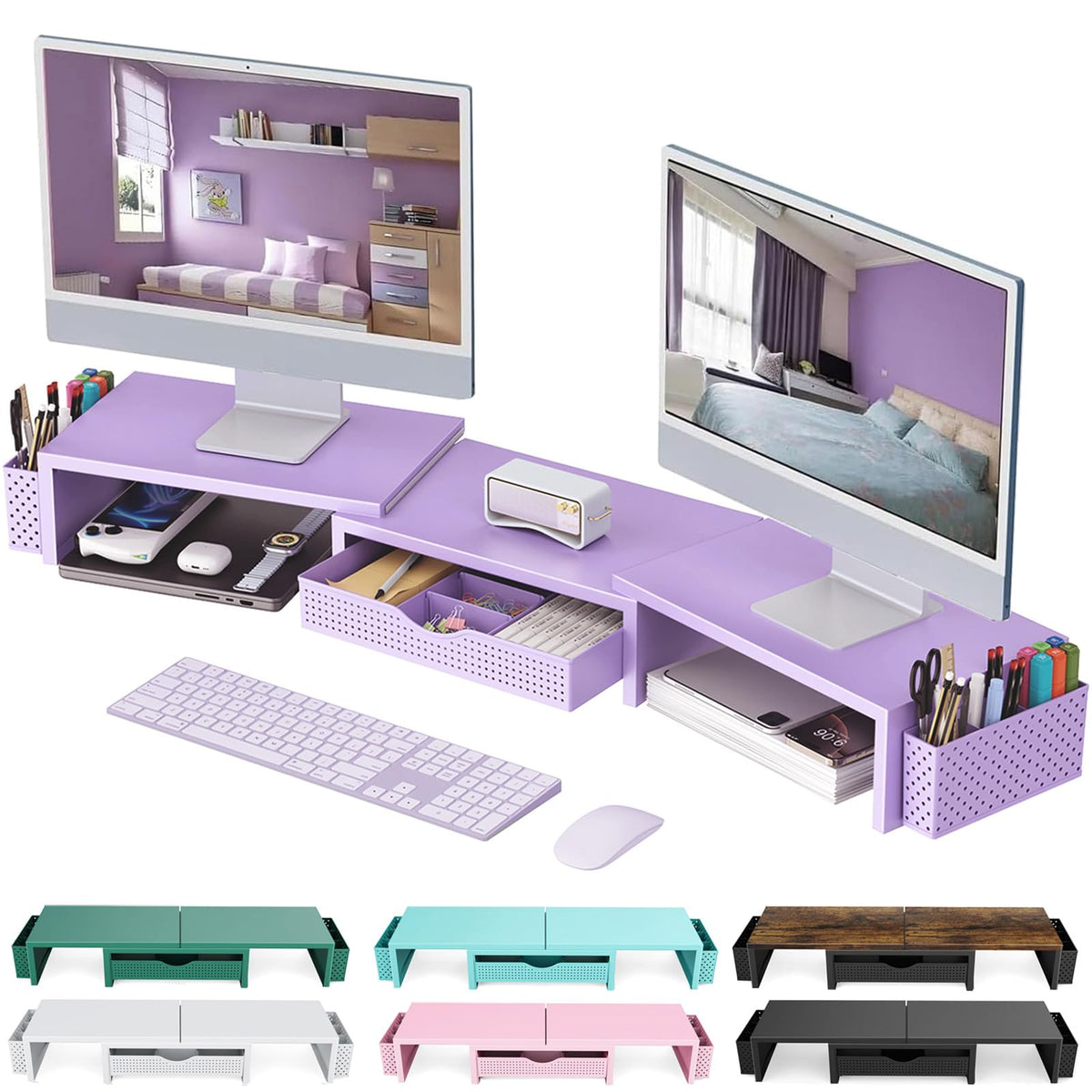 Dual Monitor Riser with Drawer