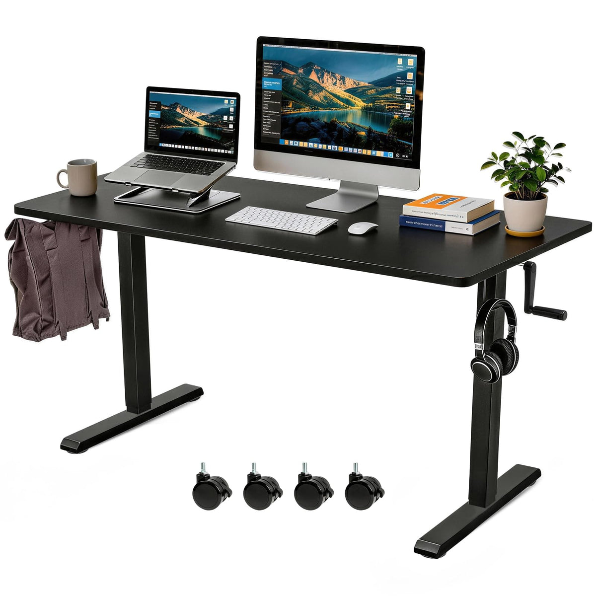 Hand-Crank Standing Desk with Casters