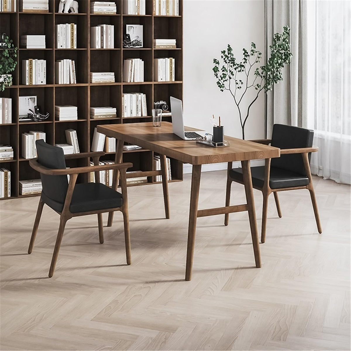 Walnut-Finish Solid Wood Writing Desk