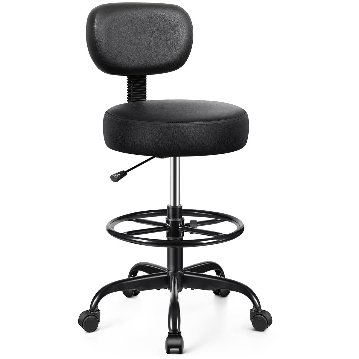 Drafting Stool with Backrest and Foot Ring