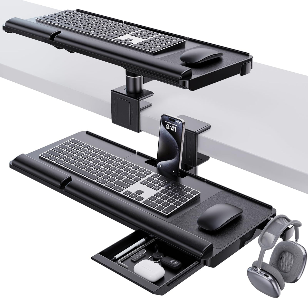 Dual-Position Keyboard Tray with Drawer