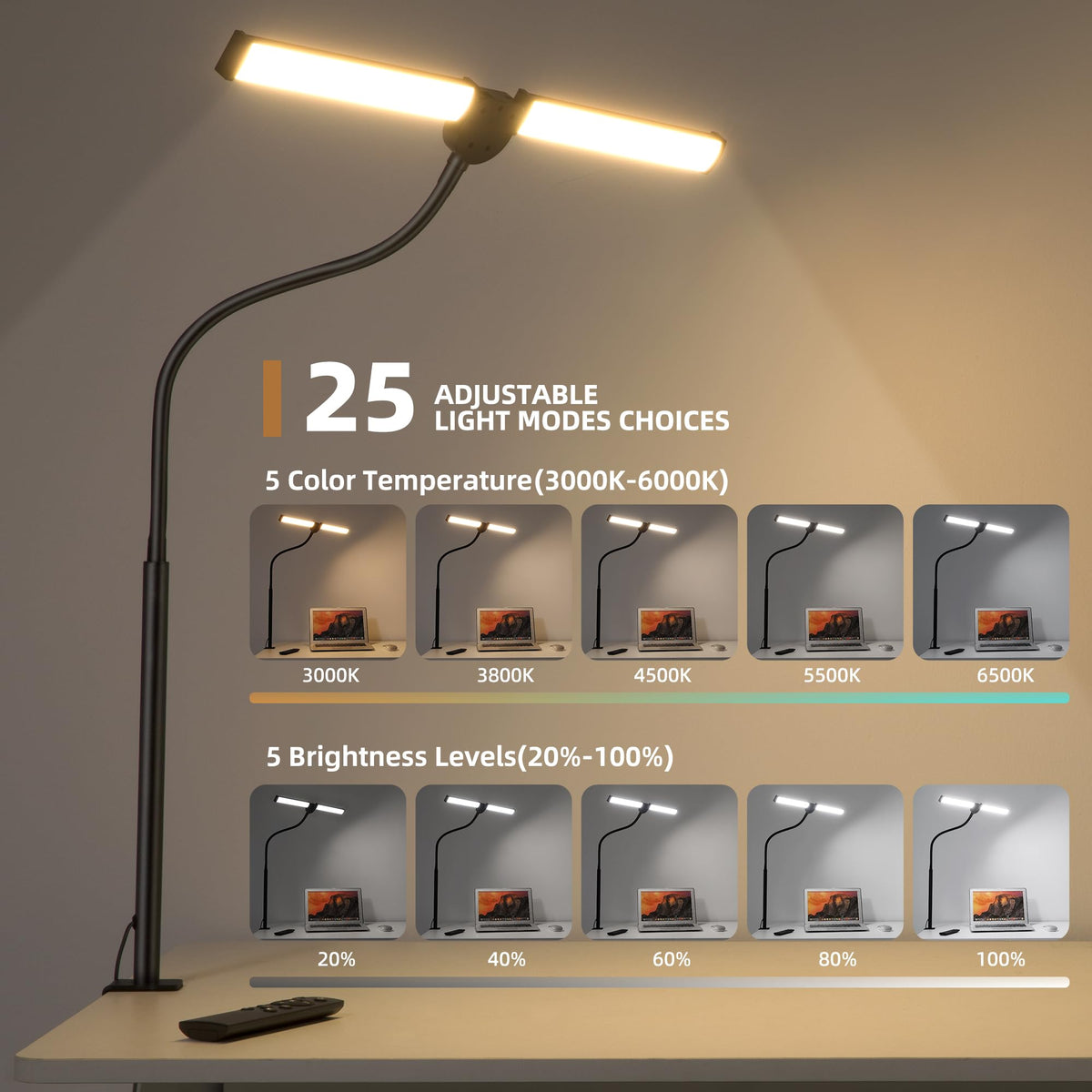 Flexible Dual-Head Monitor Desk Lamp
