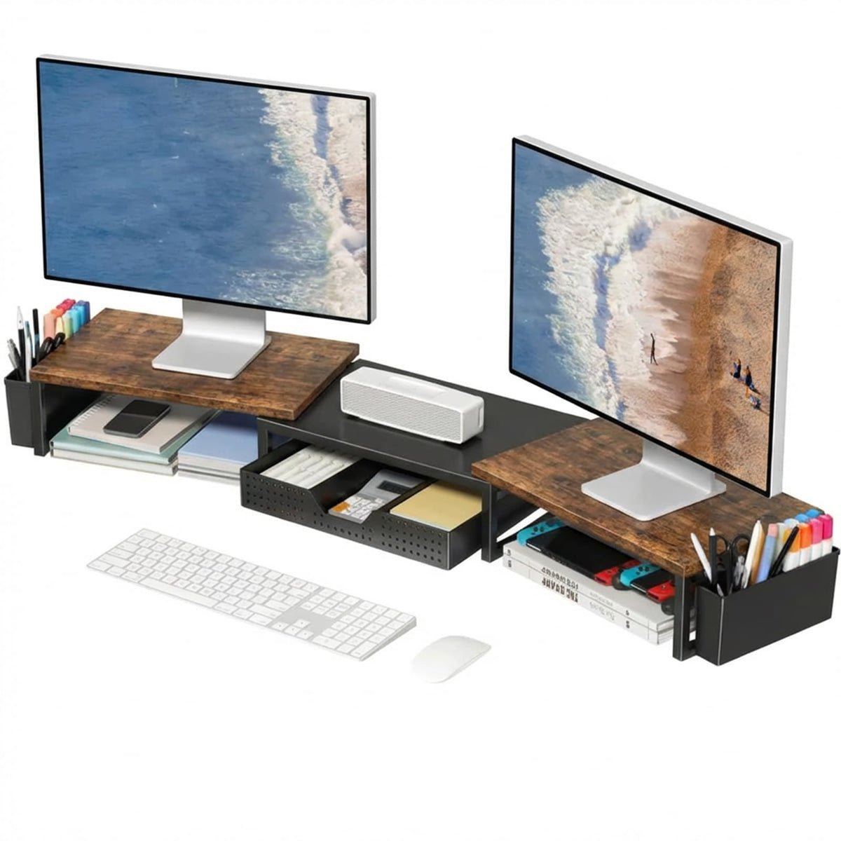 Dual Monitor Stand with Storage