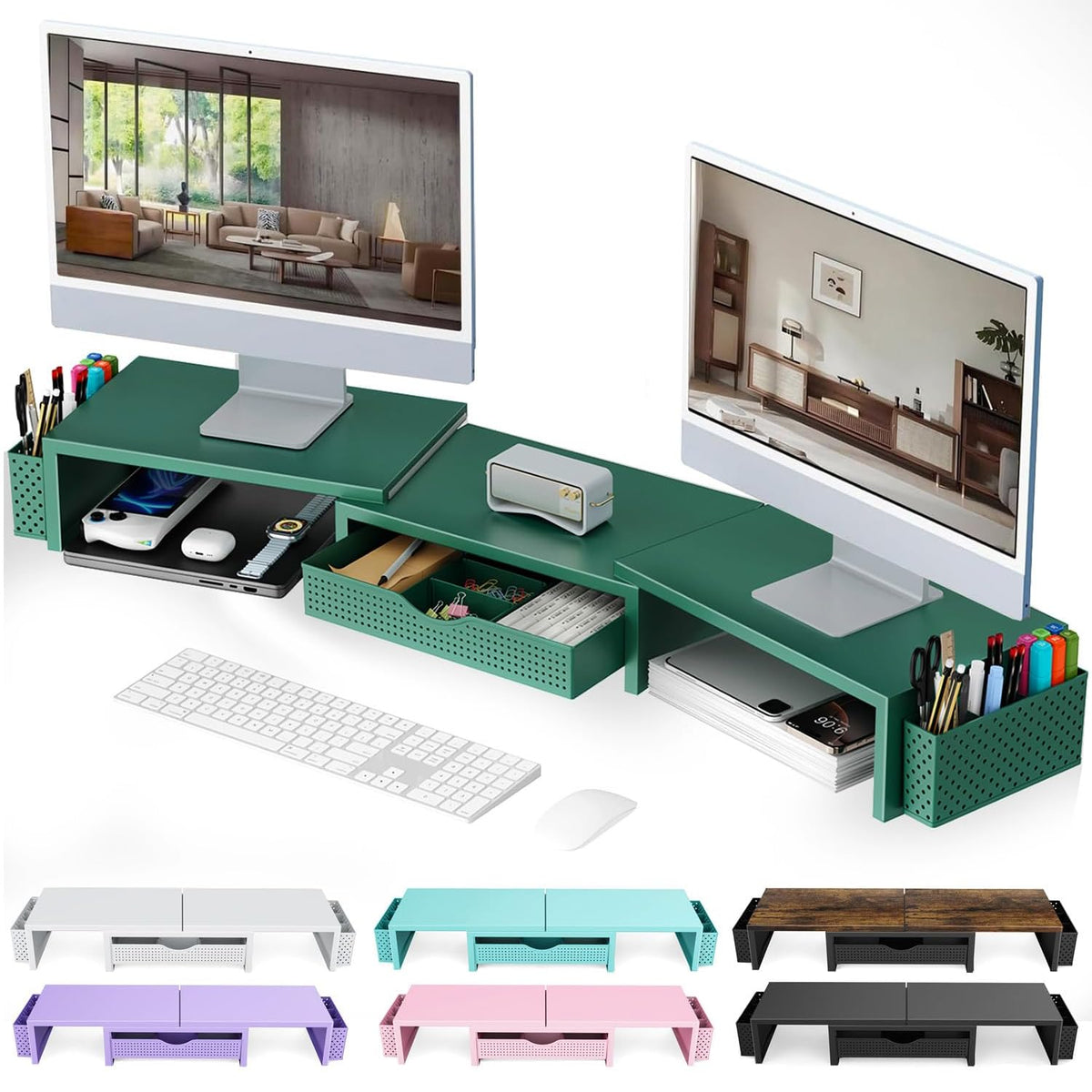 Dual Monitor Riser with Drawer