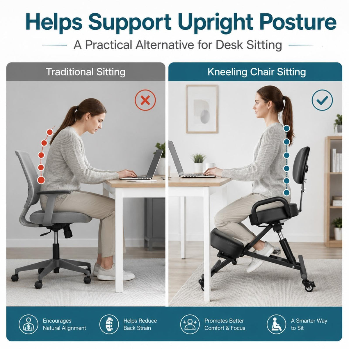 Kneeling Chair with Backrest and Footrest