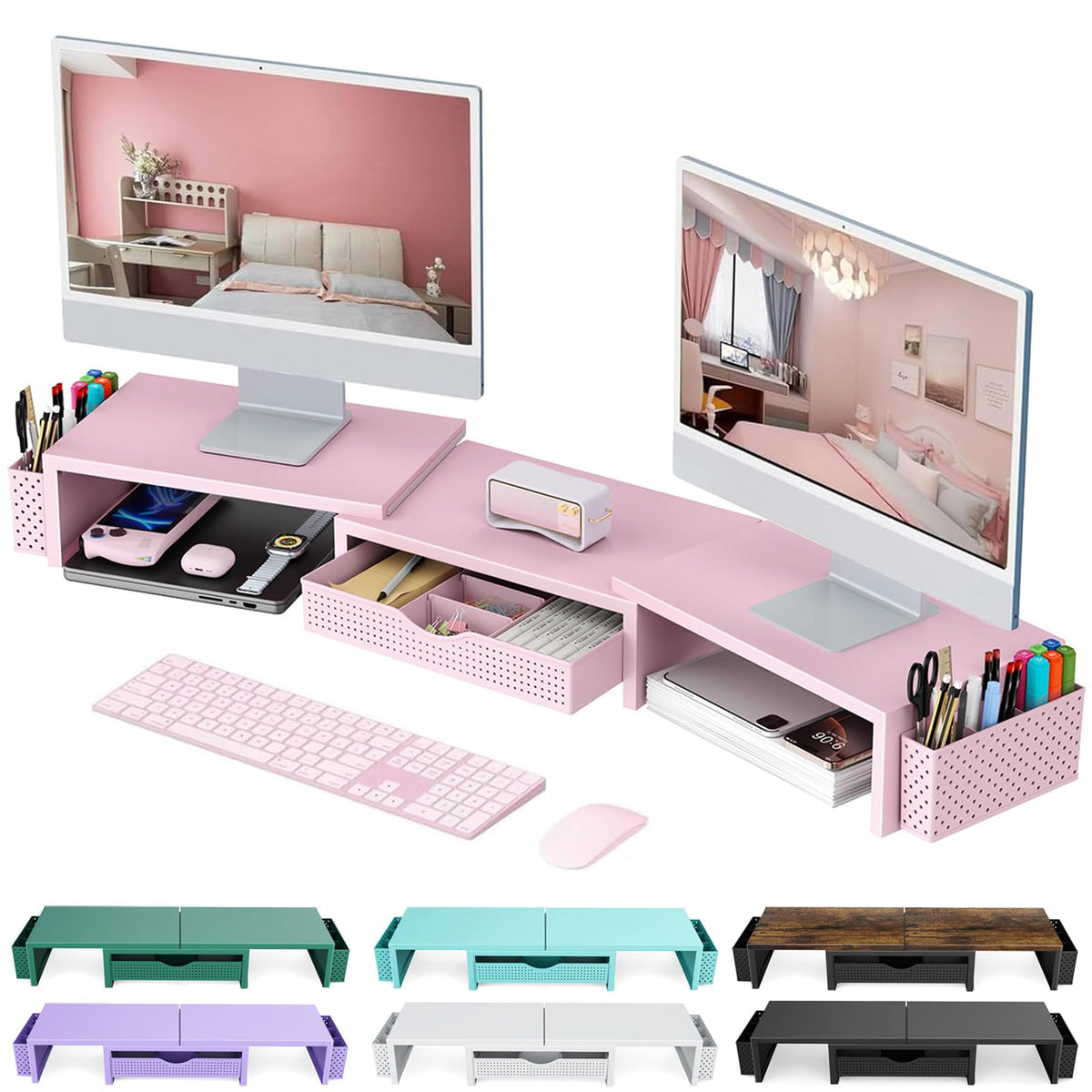 Dual Monitor Riser with Drawer