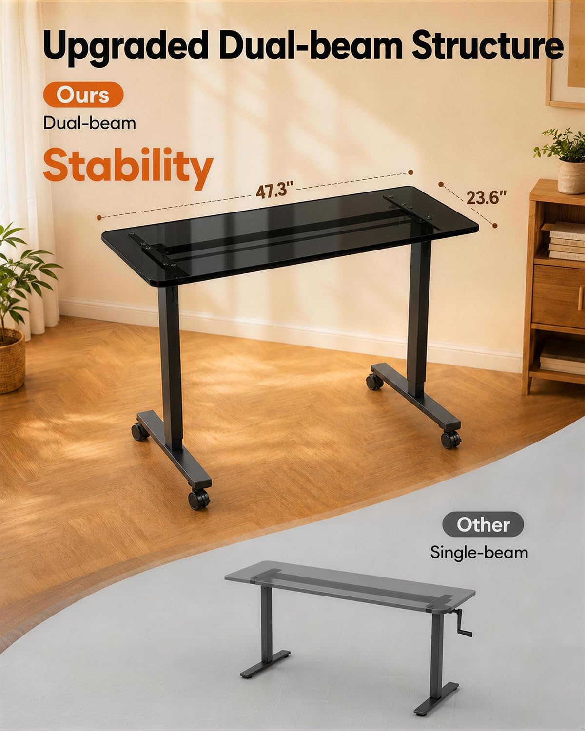 Hand-Crank Standing Desk with Casters