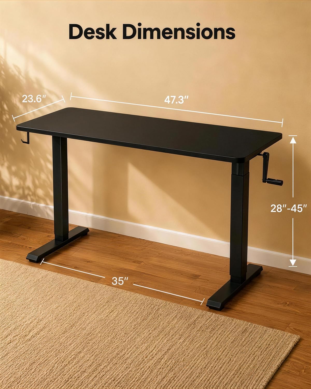 Hand-Crank Standing Desk with Casters