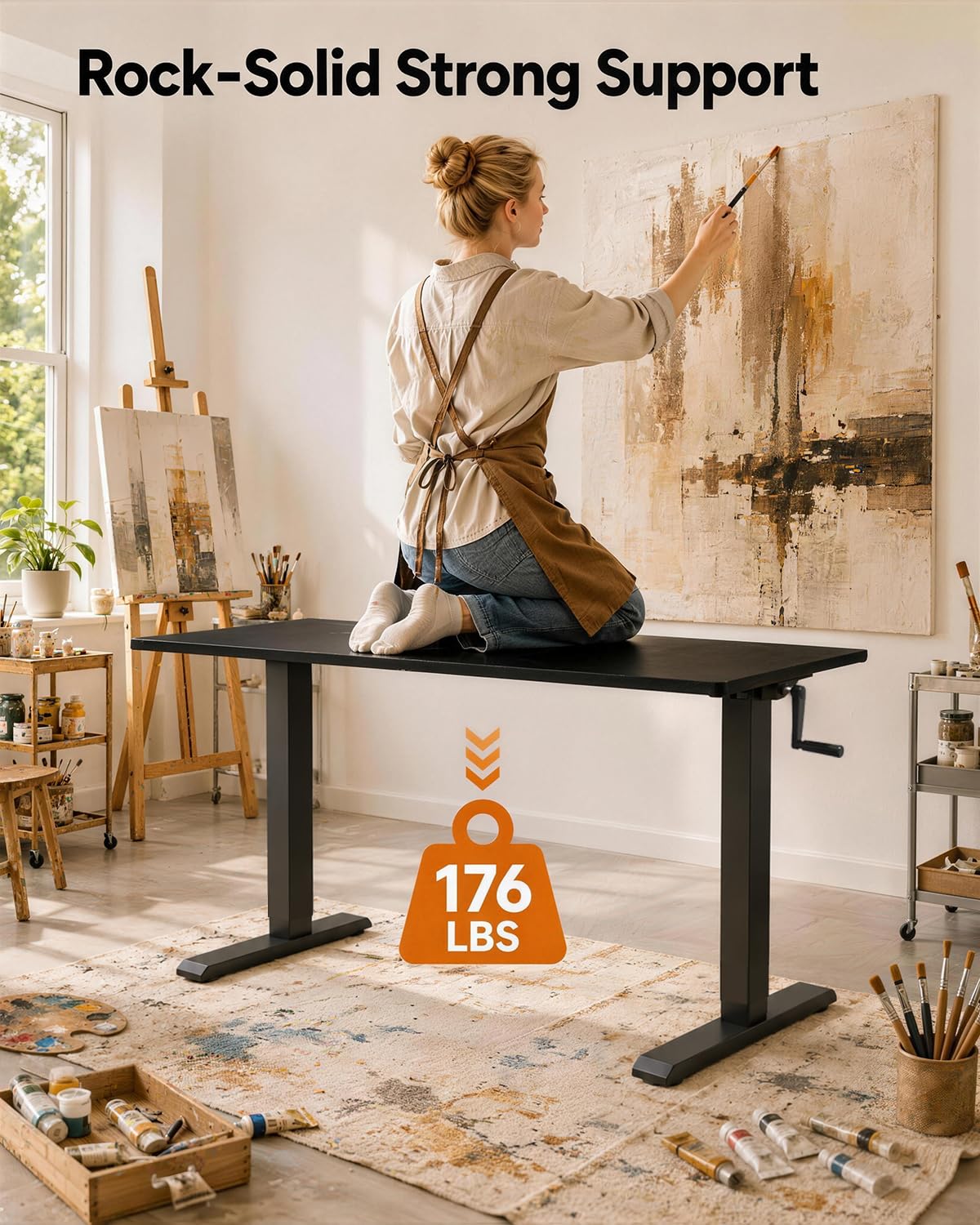 Hand-Crank Standing Desk with Casters