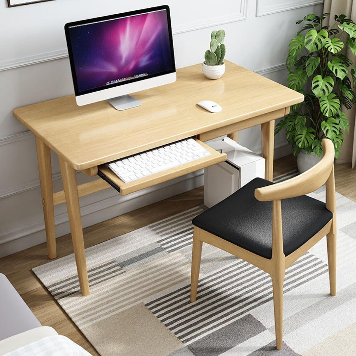 Solid Wood Desk with Keyboard Tray
