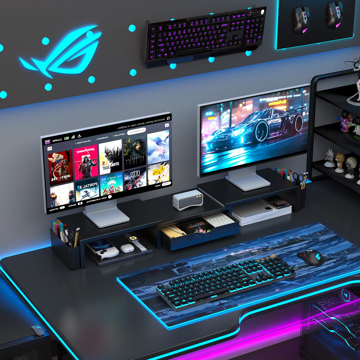 Dual Monitor Riser with Drawer