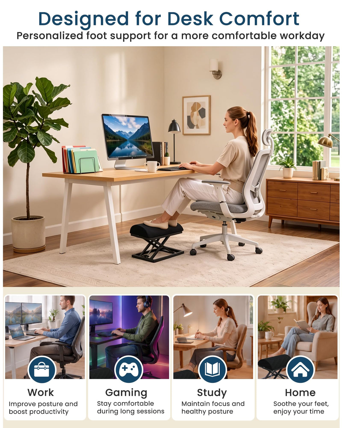 Pedal-Adjustable Under-Desk Footrest