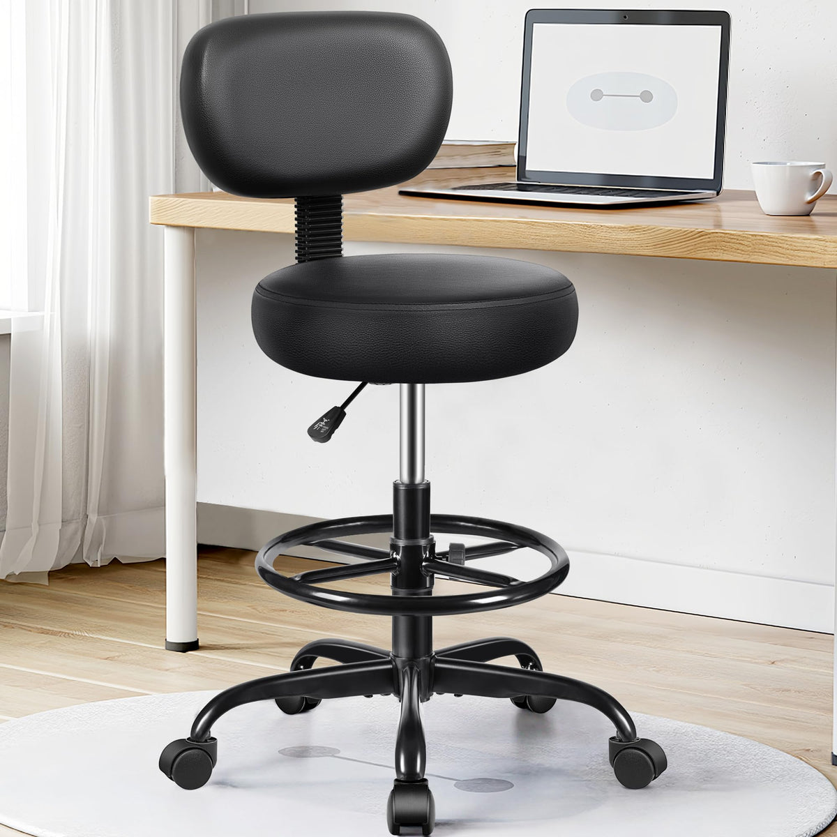 Drafting Stool with Backrest and Foot Ring