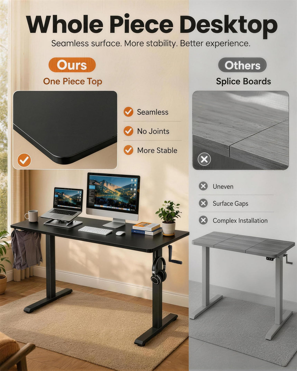 Hand-Crank Standing Desk with Casters