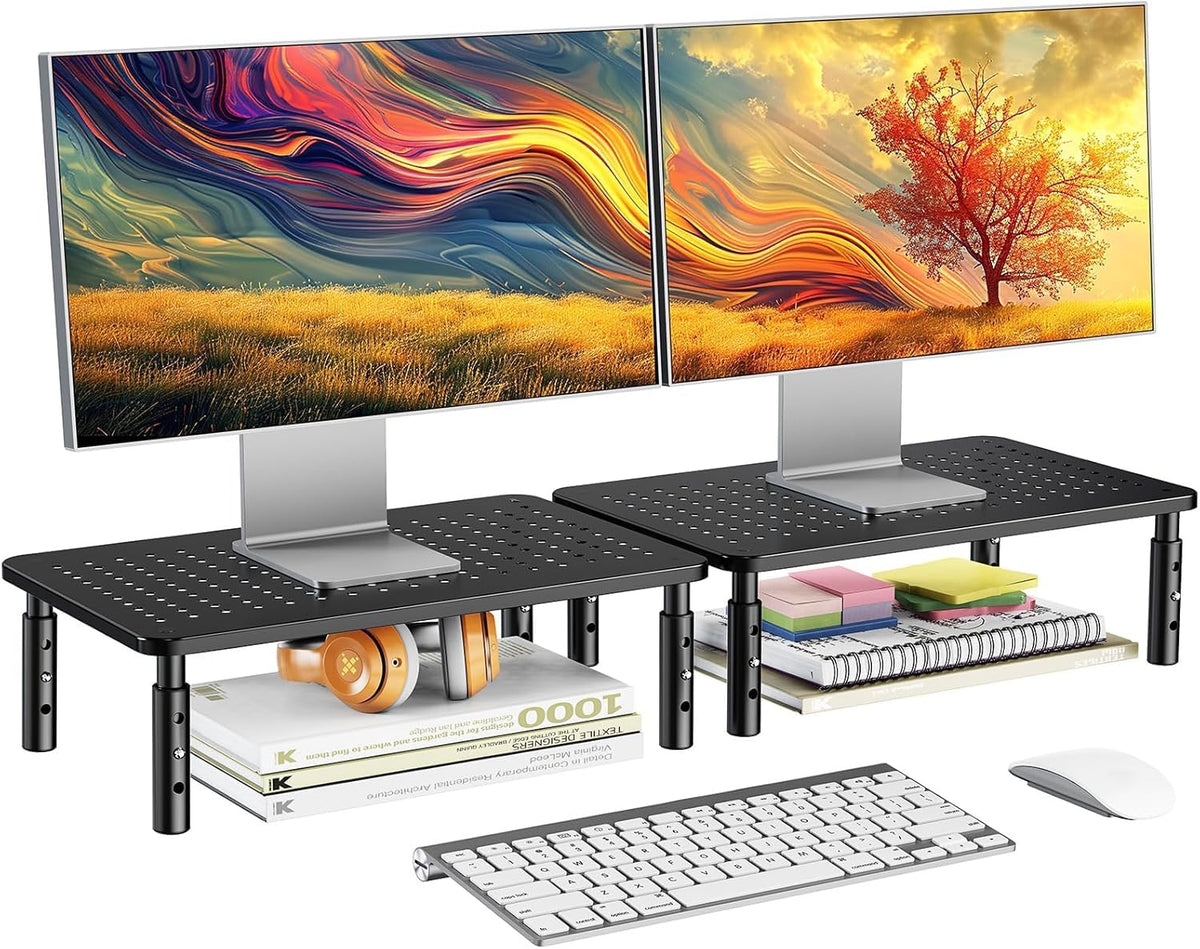 Adjustable Metal Monitor Risers, Two-Pack