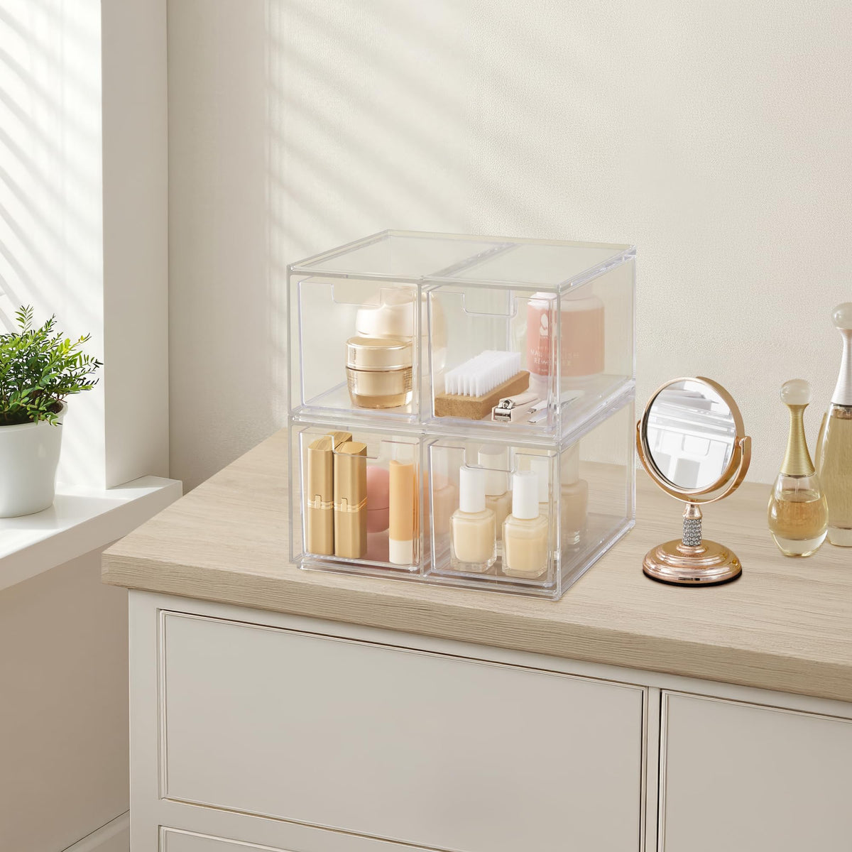Clear Four-Drawer Desktop Organizer