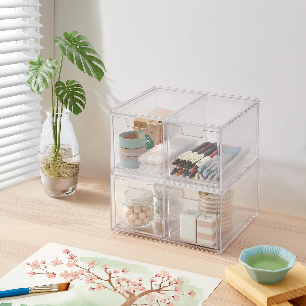Clear Four-Drawer Desktop Organizer