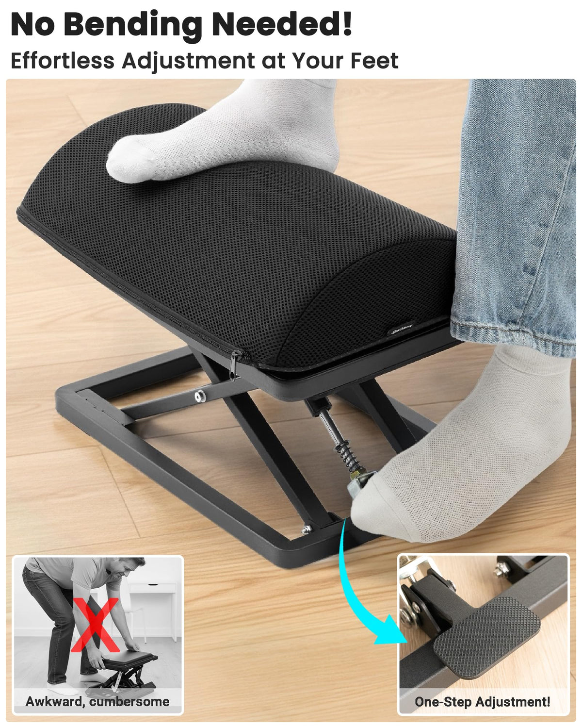Pedal-Adjustable Under-Desk Footrest